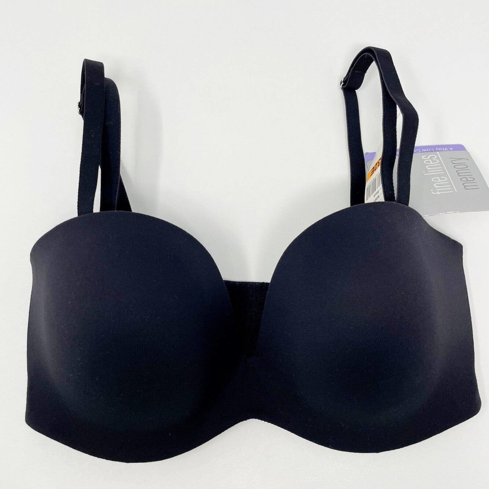 Fine Lines Memory Low Cut Strapless 4-Way Convertible Bra Size 32E Black MM017